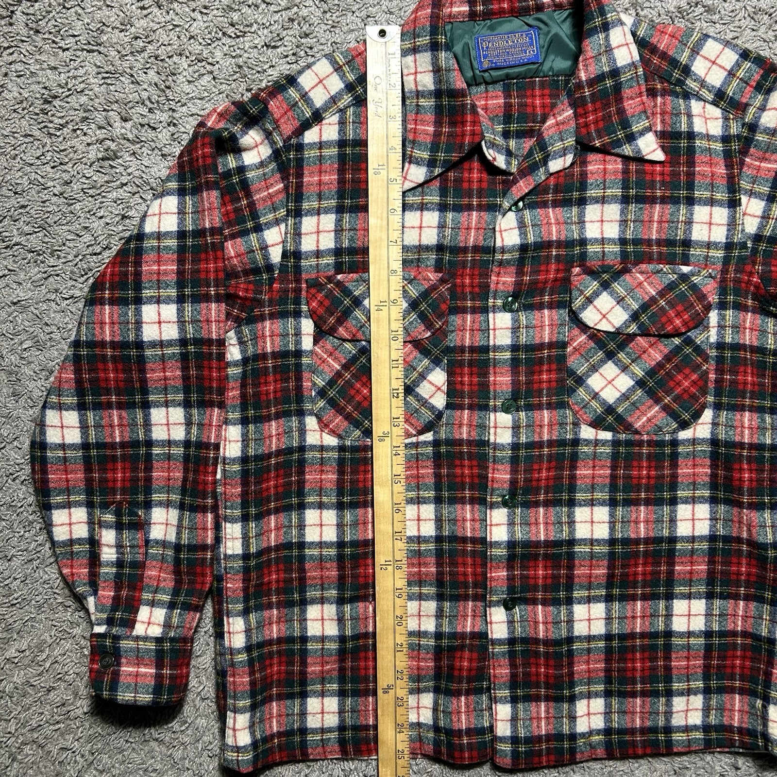 VTG 60s Pendleton Loop Collar Wool Red Plaid Flan… - image 4