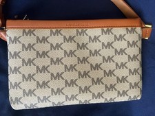 MICHAEL KORS FANNY PACK BELT BAG MK LOGO BROWN GENUINE LEATHER SZ M NWT