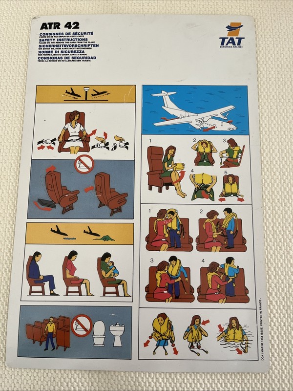 TAT EUROPEAN AIRLINES ATR 42 Safety Instruction Card