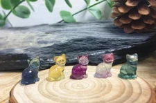 5pc Natural fluorite Carved mini cat crystal quartz crystal reiki healing decor