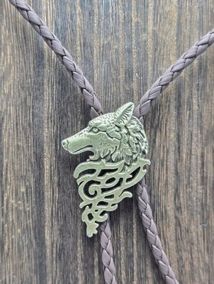 Western Wolf Head Brass Tone Bolo Lariat Tie Men's Accessories Costume Fashion