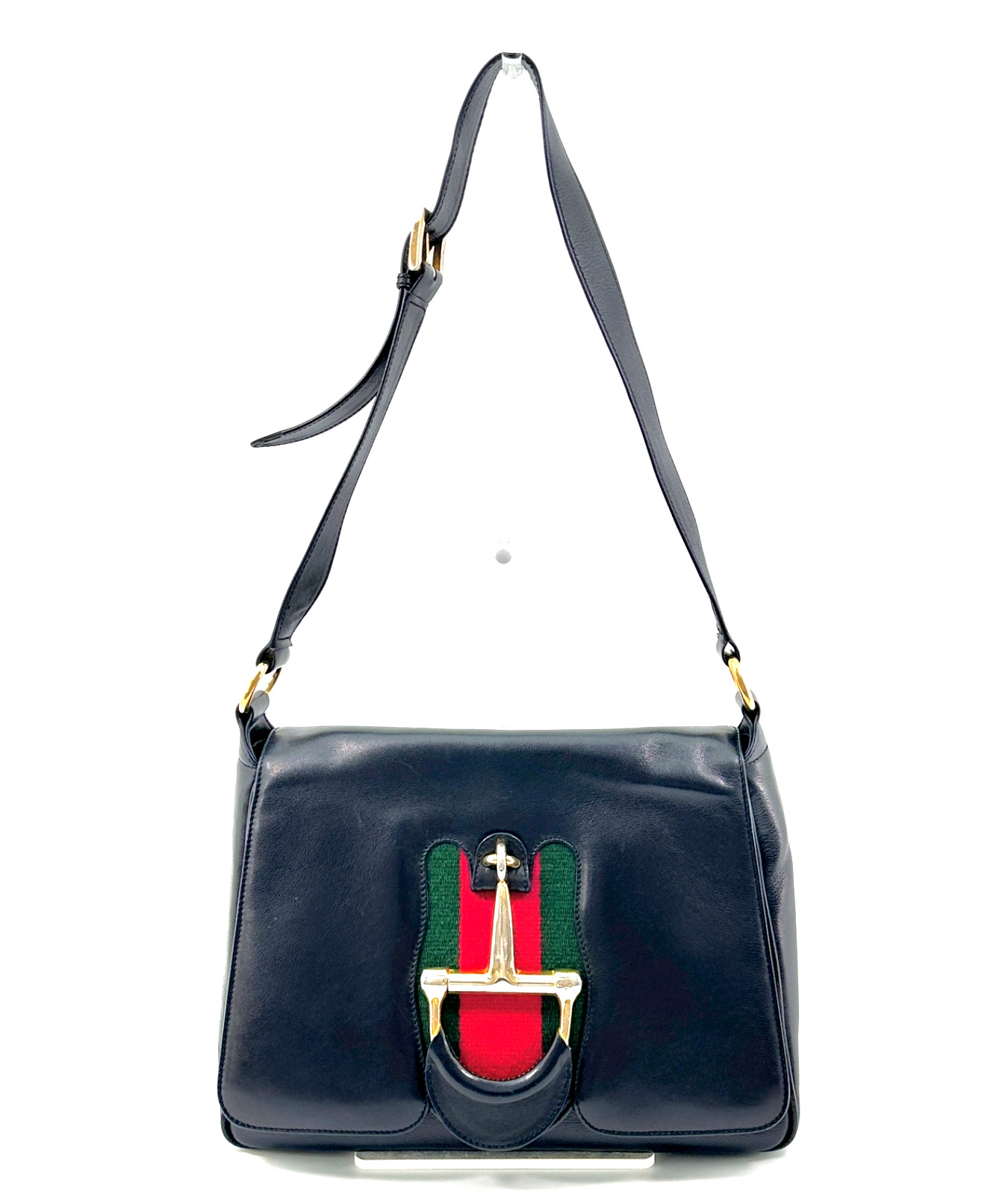 Vintage GUCCI Shoulder Bag Leather Black Horsebit Serryline Authentic image 5