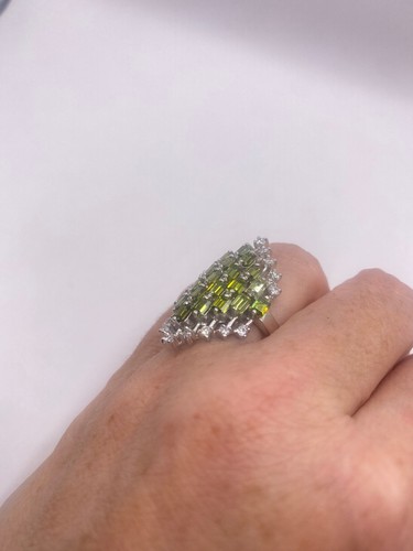 Vintage grüner Zirkonia Kristall Sterlingsilber Ring Größe 6,5 - Bild 6 von 8