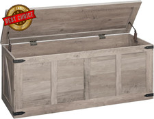 Storage Bench, 47.2  Toy Box Organizer with Safety Hinges, Farmhouse Wooden Stora