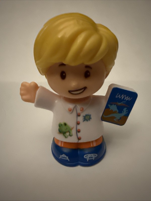 New! Fisher Price Little People Eddie Blonde School Boy Student Dinosaur Book