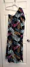 Tyche Dress Womens Large One Shoulder Maxi Leaf Print Made in USA Polyester