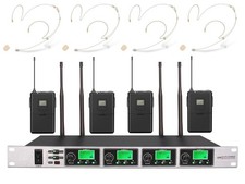 Professional 4 Channel UHF Church Wireless Headset Headworn Microphone System