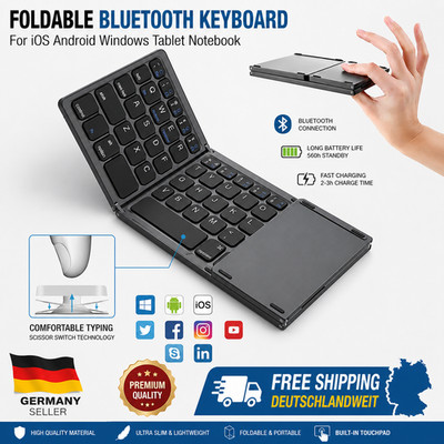 Faltbare Bluetooth Tastatur mit Touchpad Mini Wireless Keyboard iOS Android
