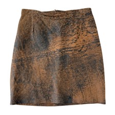 Vintage Firenze Brown Distressed Leather Mini Skirt S Cowgirl 90s Made In USA