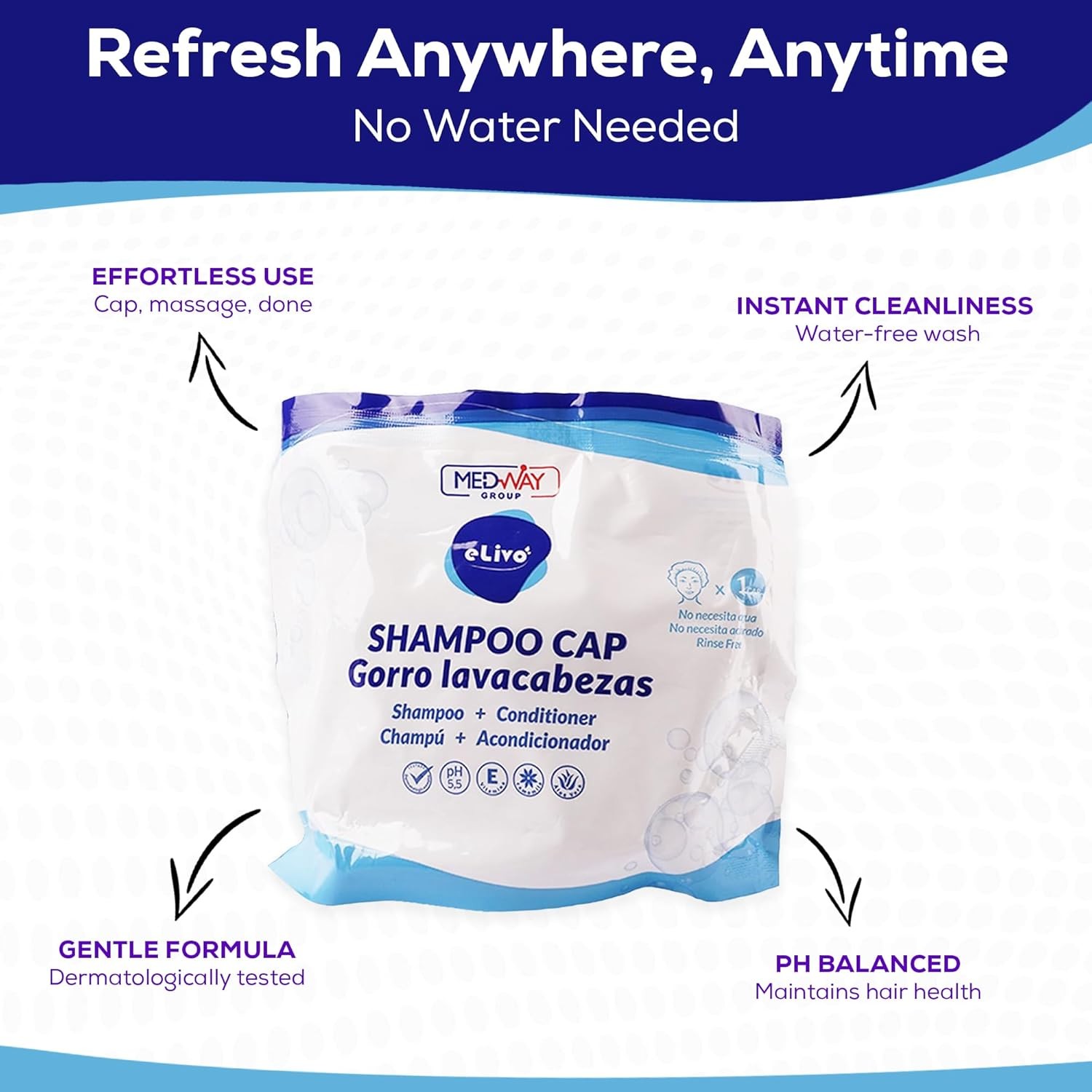 MedVance No Rinse Shampoo Cap | Free Shower that Shampoos & White 