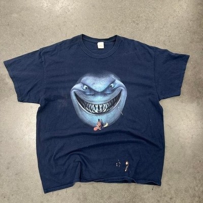 Vintage 2003 Disney Finding Nemo movie promo navy graphic shark tee Sz XL