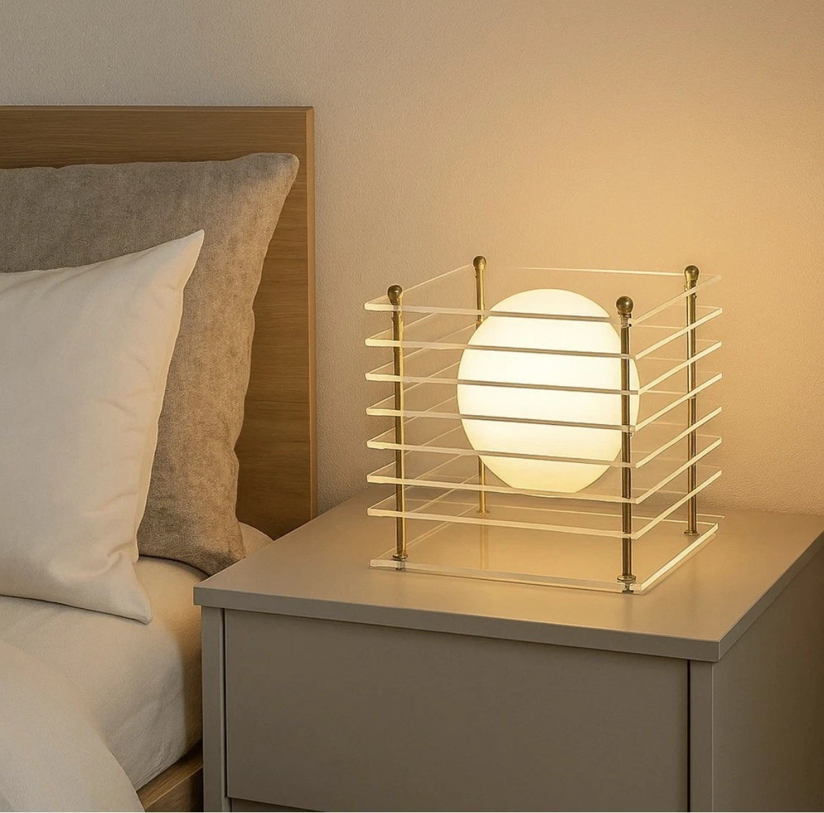 Lampada Da Tavolo Modern Con Sfera In Vetro Opaco 15 Cm | Base Oro Satinato, Attacco G9, Design Elegante Per Comodino E Scrivania