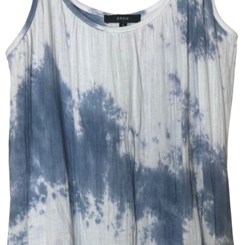 DREW Tie Dye Maxi Abito Sole Piccolo Cotone Blu Bianco Spaghetti Strap USA Fluido - Foto 3 di 6