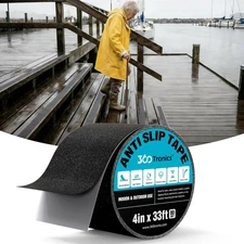 4inx33ft Black Anti Slip Tape, Best 80grit Friction, Grip, Abrasive for Stairs