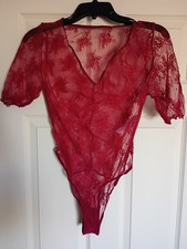 Giorzio Women's Mesh Bodysuit Nap Crotch Clubwear Red Size Small