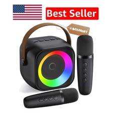 Portable Bluetooth Karaoke Machine with 2 Microphones Party Lights for All