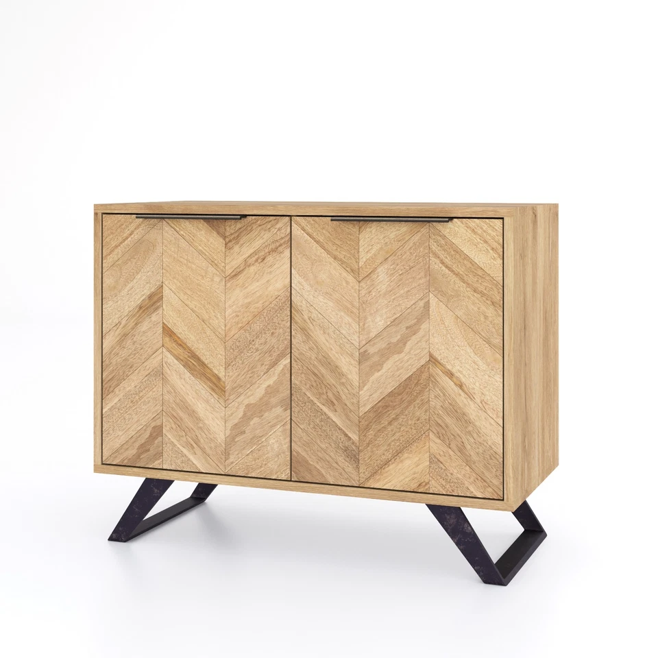 Solid Mango Sideboard 2 Door Sideboard Herringbone Agra Parquet Design Assembled