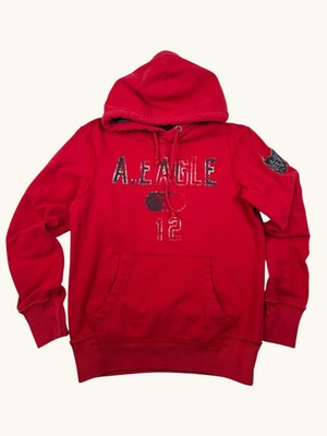 American Eagle Outfitters Mens Red Graphic Hoodie Sweatshirt Small Distressed 12