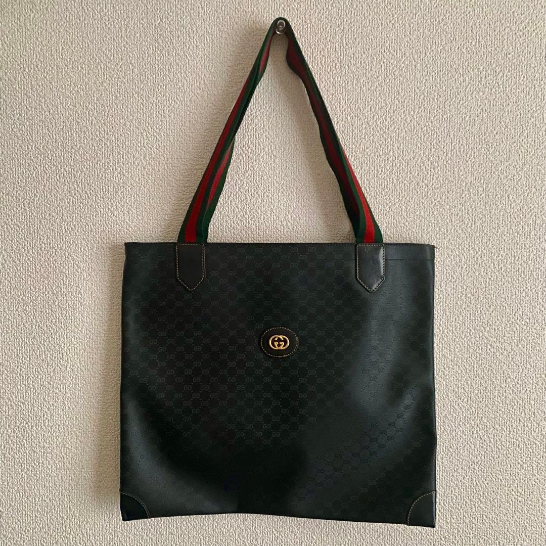GUCCI Vintage Sherry Line Leather Tote Bag Black GG Leather Made in Italy thumbnail 2