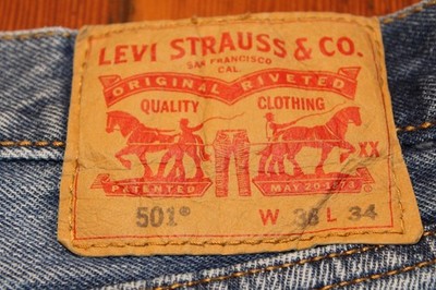 Levis 501 Men's Jeans 36x34 Button Fly, Blue Straight Mid Rise Medium Wash Denim