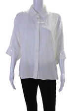 Lattelier Womens Button Front Half Sleeve Collared High Low Shirt White Large