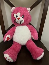 Build A Bear BAB Pink White Cat w Red Hearts Plush 16" Stuffed Animal Toy B309