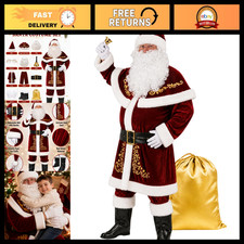 Deluxe Velvet Santa Costume Set for Men - 12pcs Christmas Claus Outfit