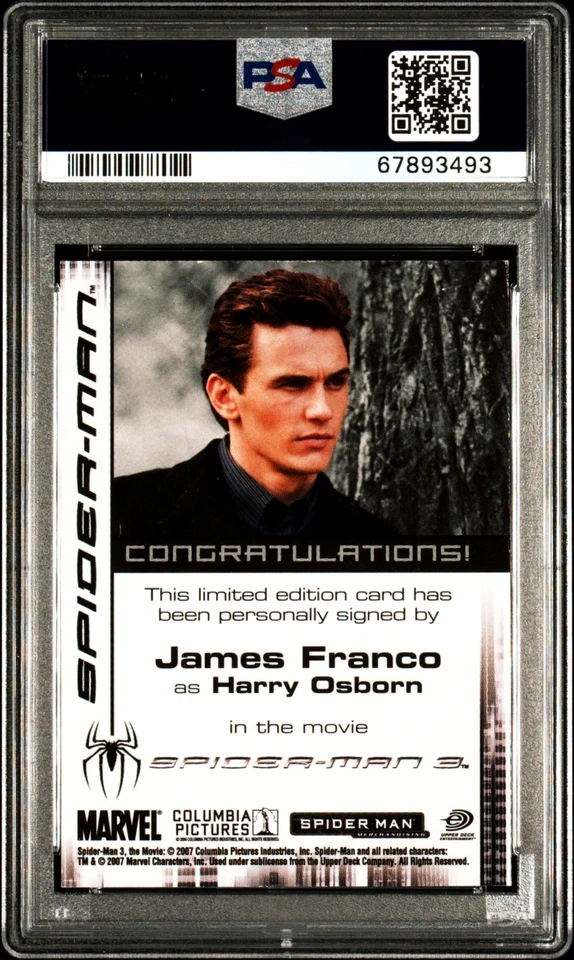 JAMES FRANCO PSA 8 2007 Rittenhouse Spider Man 3 Auto Signed On Card Autograph - Image 2 of 2