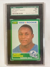 Barry Sanders 1989 Score Rookie Card Graded SGC 92. Beautiful Cond