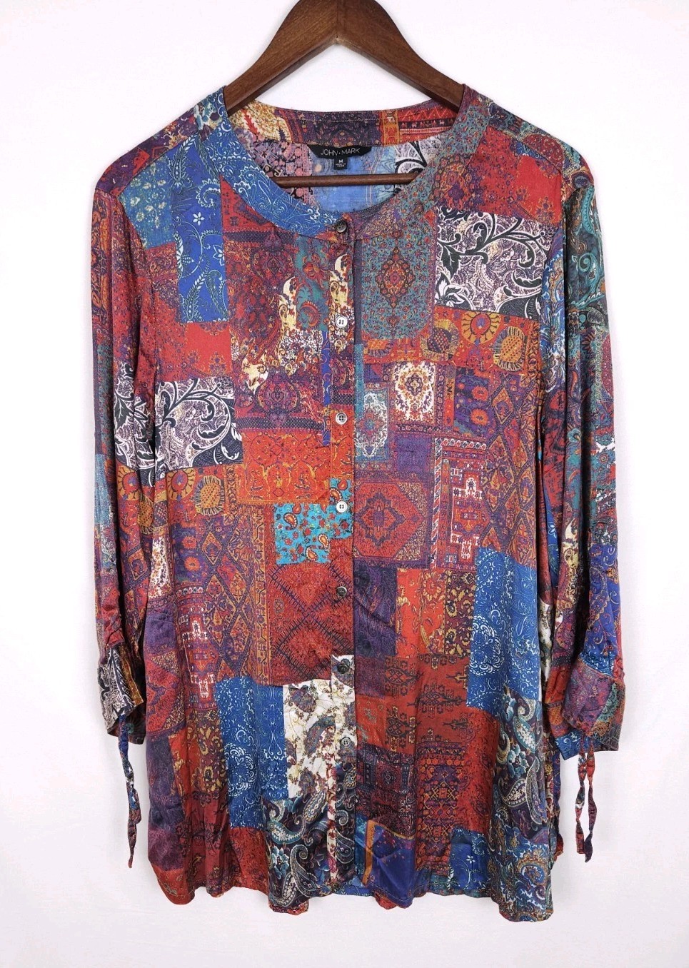 John Mark Medium Satin Multi Print Patchwork Butt… - image 1