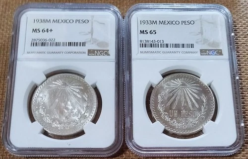 CHOOSE 1 of 2 CHOICE BU MEXICO PESOS; 1933 or 1938 NGC CERTIFIED MS64+ /  MS65 !