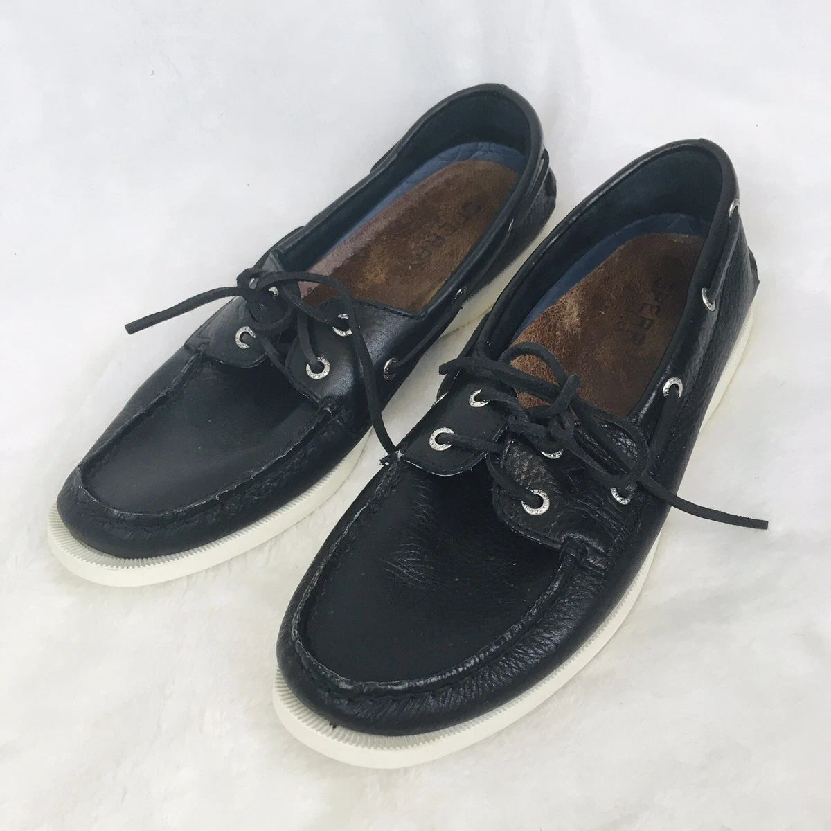 Sperry Top Sider Shoes Women s 9.5 M Black Leather Loafers Comfortable Slip On