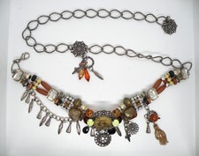 Vtg Rare Native American Filigree 49" Medallion Crystal Fringes Beaded Belt 68c9