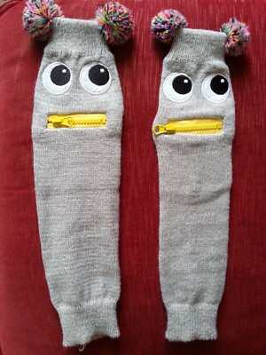 Girls Leg Warmers Cute Zipper Mouth Halloween Monster Pom Pom