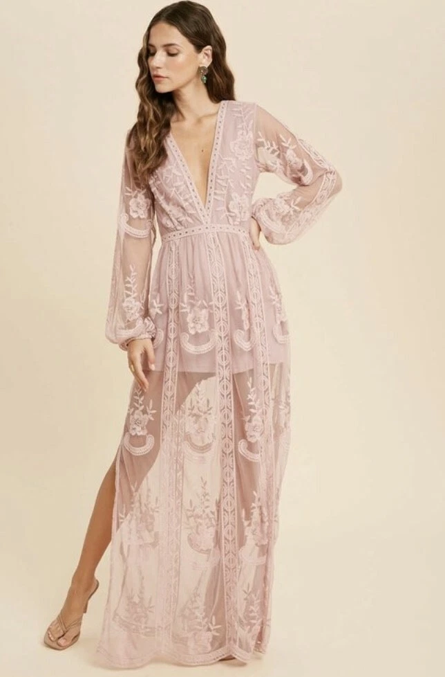 Mauve lace sales maxi dress