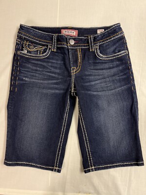 MEK Denim NY  Bermuda Jean Shorts Low Rise 29 Distressed Dark Wash  GUC