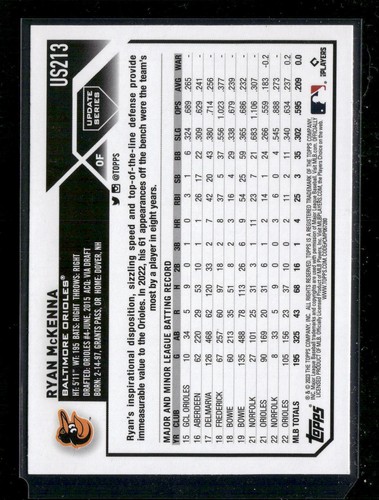 2023 Topps Update #US213 Ryan McKenna Baltimore Orioles - Picture 2 of 2