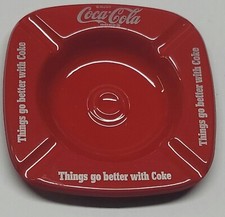 Vintage Coca-Cola Coke Metal Ashtray 4.25" Red Square