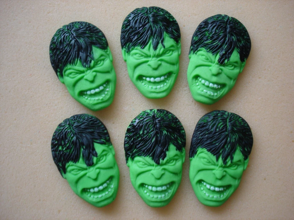 edible hulk toppers, faces + fists, for cupcake / cake decoration, marvel - Image 2 of 2