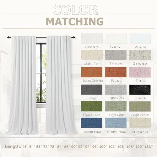 Cortinas Black Out 96 pulgadas de largo, lino texturizado 52" W x 96" L (paquete de 2) blancas Foto 2 de 4