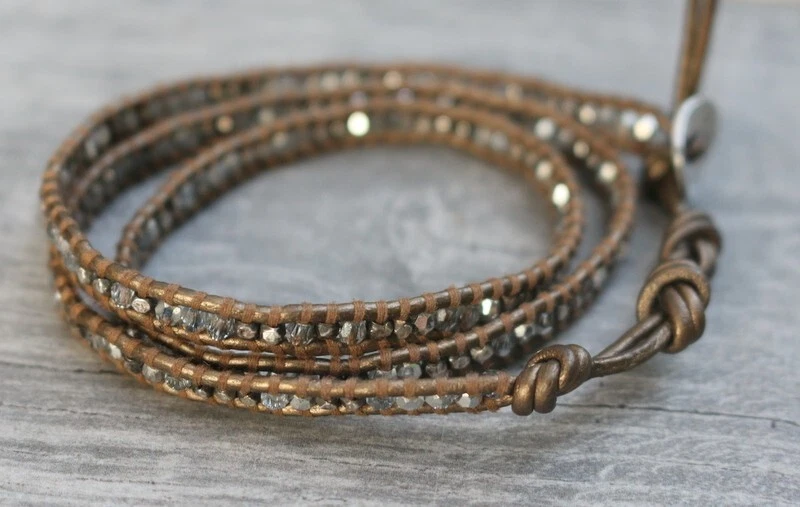 Chan Luu 925 Sterling Silver Brown Leather Hematite Mixed Bead Wrap Bracelet - Image 4 of 4