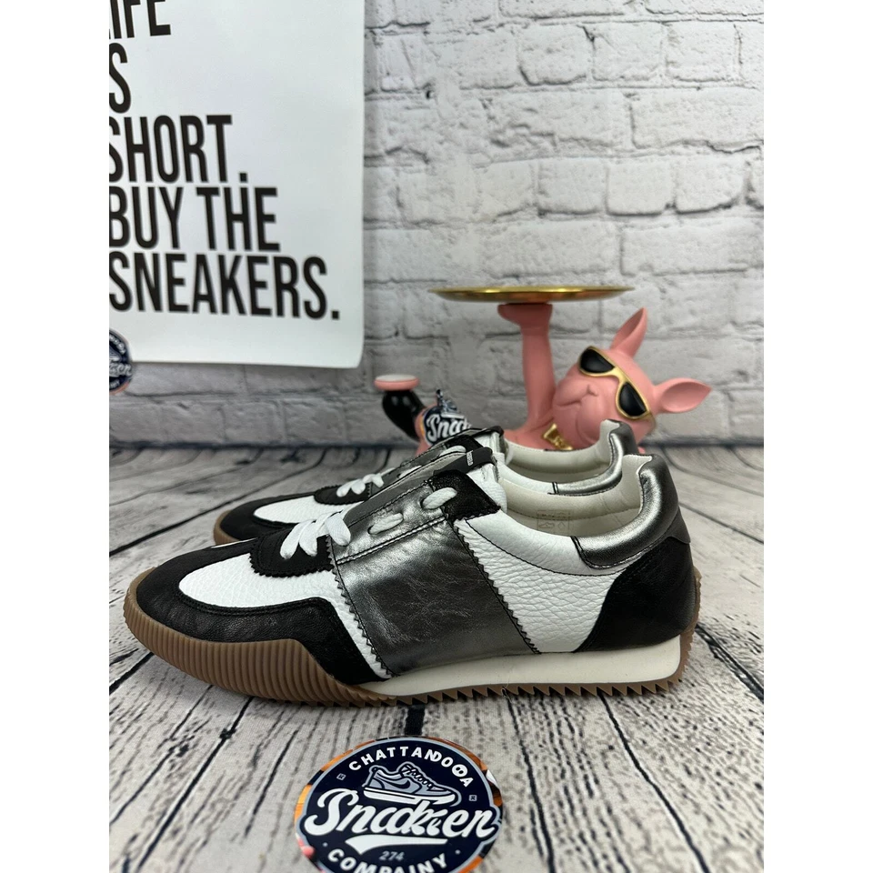 Karl Lagerfeld Paris Zapatillas de Carreras de Cuero para Hombres 8 Zapatos de Cuero Negro Blanco Foto 3 de 4