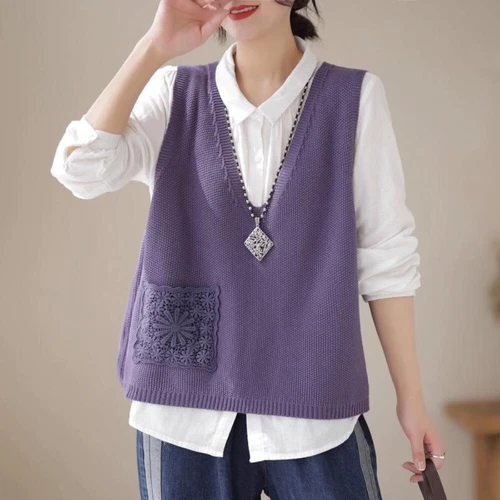 Damen Weste ärmellos Weste Pullover Pulli V-Ausschnitt Tank Tops Strickpullover - Bild 4 von 24