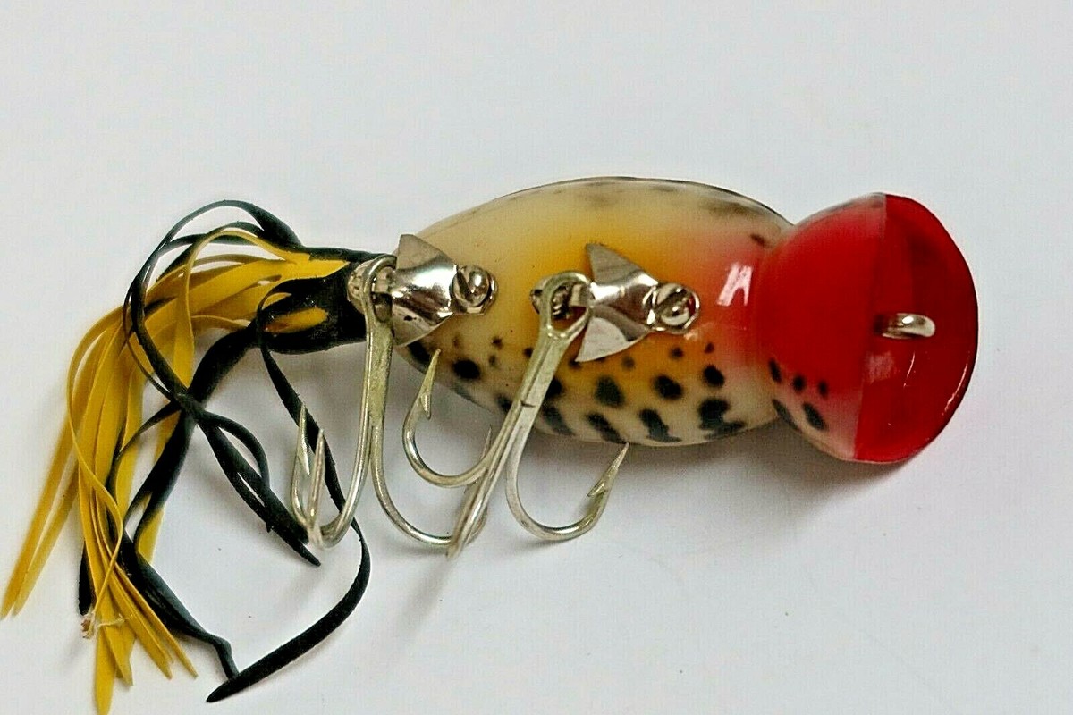 Leurre Vintage Fred Arbogast Hula Popper 3/8 Oz – Grenouille Blanc/jaune