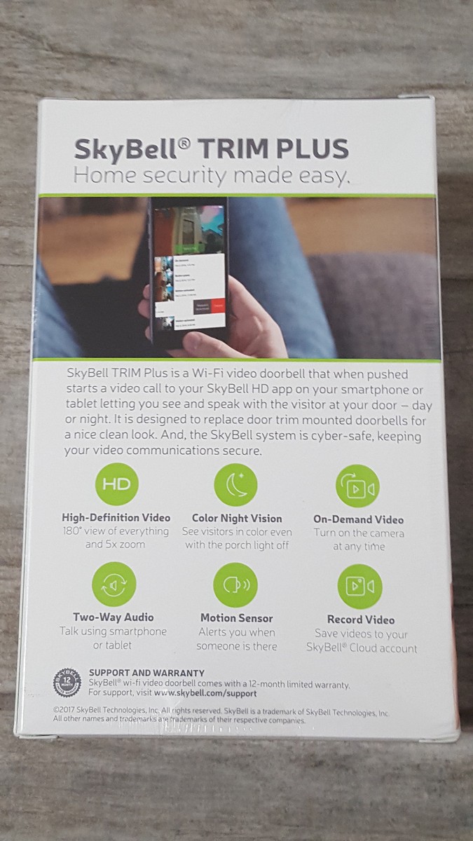 Silver Skybell Trim Plus WiFi HD Doorbell Camera, TR04100SL, Color Night  Vision