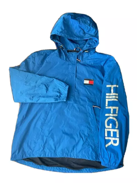 TOMMY HILFIGER MEN S WINDBREAKER HOODED JACKET BLUE LARGE NWOT