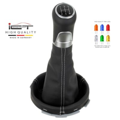 ICT Schaltknauf Schaltsack Leder  für Ford Fiesta MK6 beleuchtet Naht silber B41