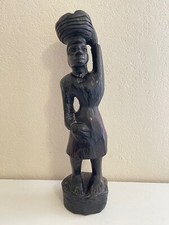 African Hand-Carved Wooden Figural Pedestal Stand / Ostrich Egg Holder — listing 3