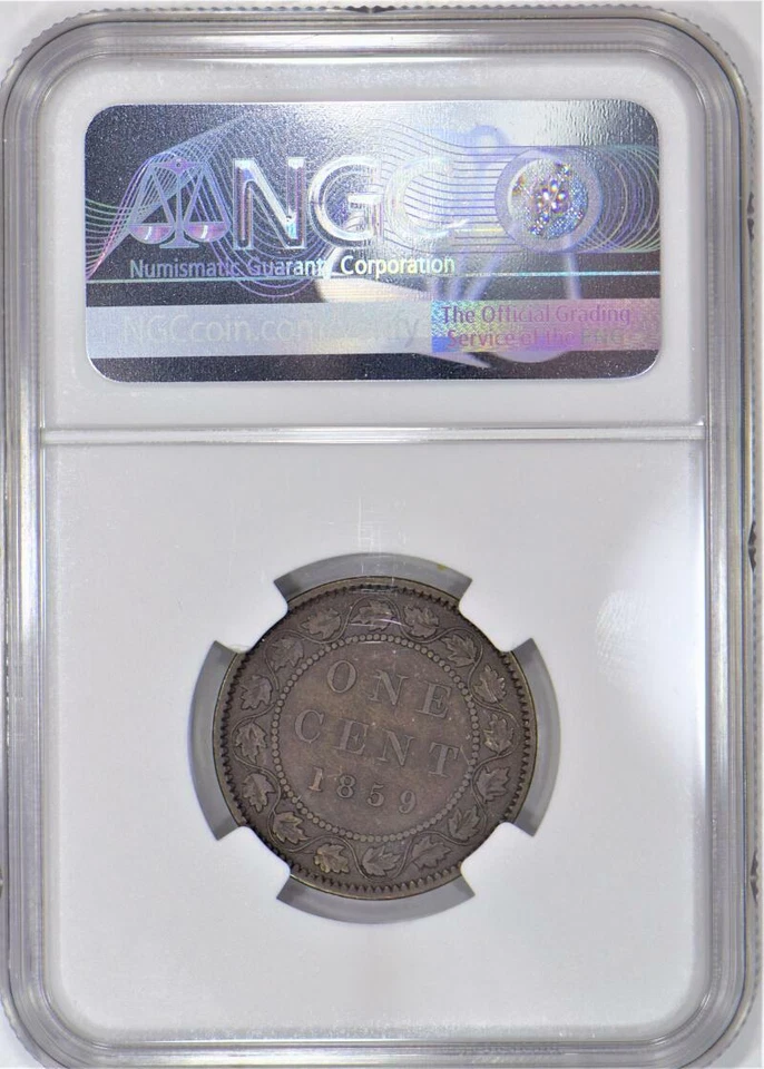 1859/9 #1 Narrow 9 Canada One Cent NGC VF-20 BN; Nice, Scarce - Image 2 of 4