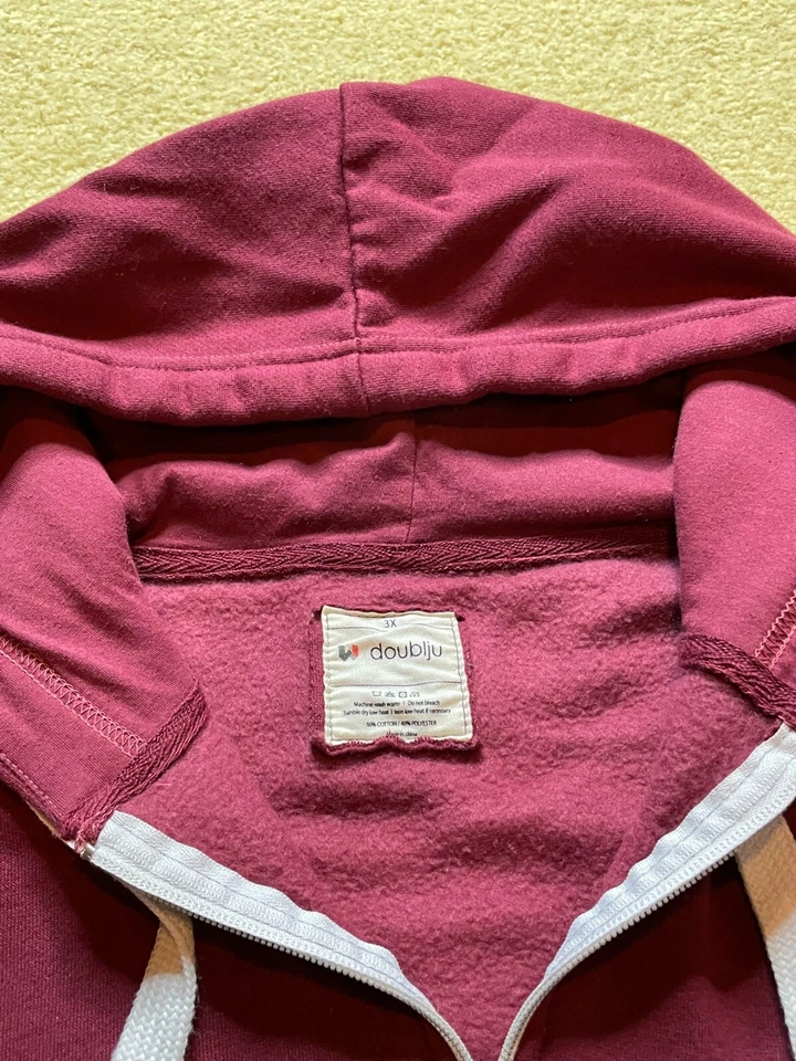 Doublju Sudadera Rayas Delgada Cremallera Sudadera con Capucha Gris Borgoña 3X Foto 4 de 4
